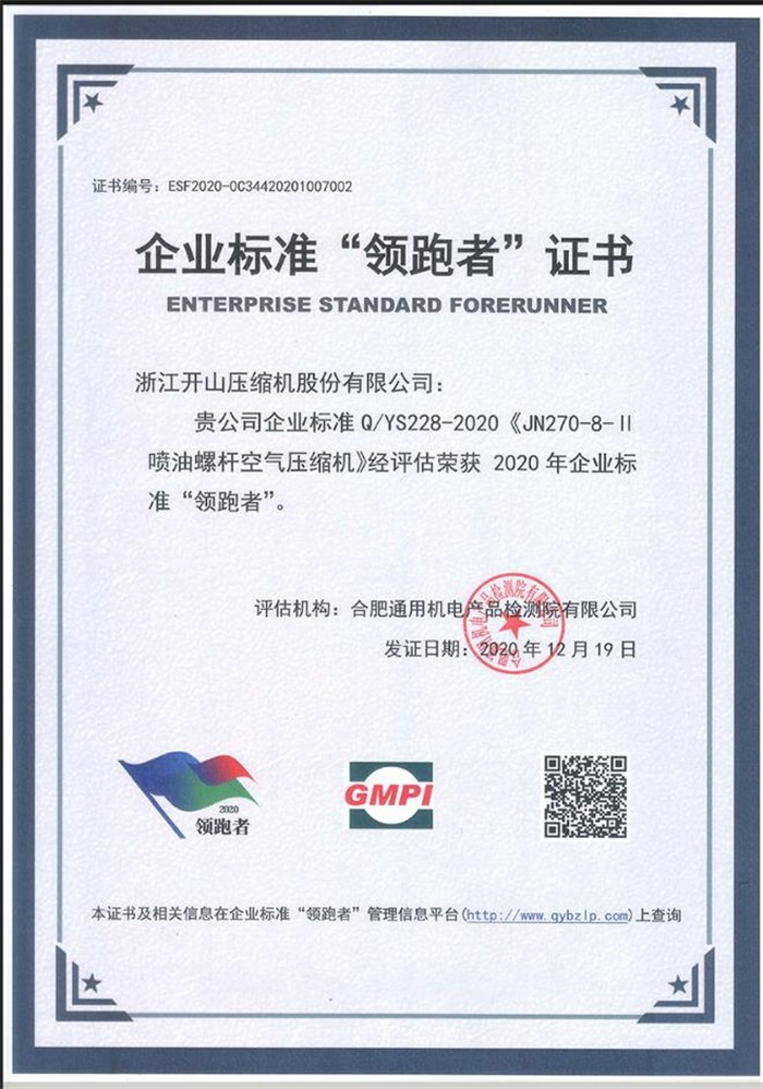 企業(yè)領(lǐng)跑者證書