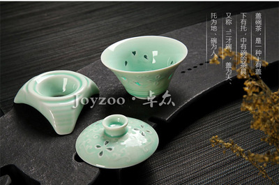 玲瓏青瓷茶具 養(yǎng)生活瓷功夫茶具套裝，梅子青鏤空青瓷茶具的優(yōu)雅之選